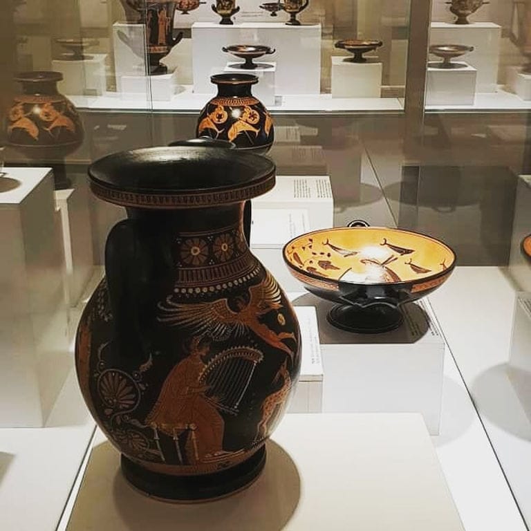 hand painted antique style Greek pottery amphoras at 'Zoinos Winery' museum